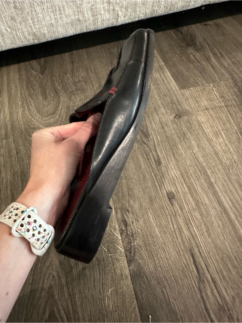 Black Leather Slip-On Loafers, Sz 8.5B - Picture 5 of 6